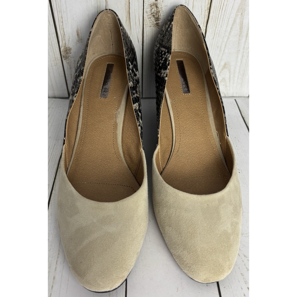 Tahari‎ Women Beige Suede Snakeskin Block Heel Pumps Grey Black Mixed Media 10M